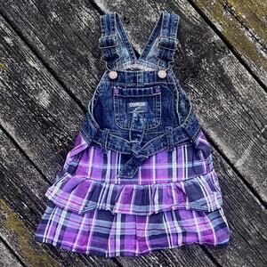 OshKosh‎ B’gosh Denim Overall Dress 18M Plaid Bandanna Skirt Girl